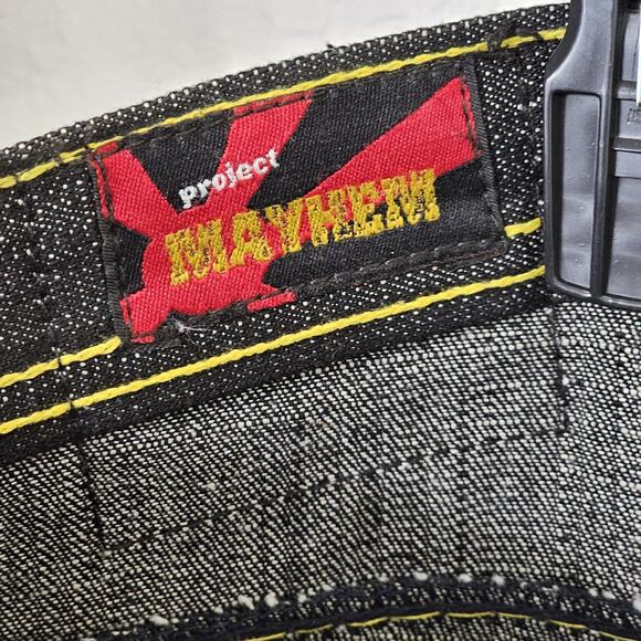 Y2K Vintage Project Mayhem Baggy Embroidered One Pride Jeans 38 X 32 Dark Wash - Picture 9 of 16